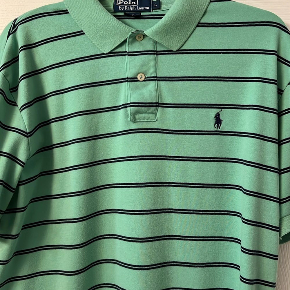 Polo by Ralph Lauren Men's Green & Blue Striped Polo size L